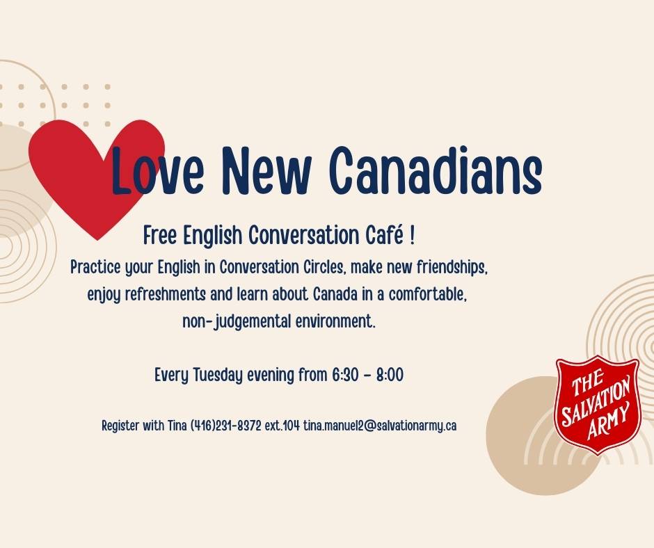 Free English Conversation Cafe. Tuesdays 6:30-8pm Call to register